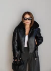 Siyah Kürk Yaka Biker Deri Ceket