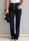 Lacivert Gold Düğme Detay Lycralı Straight Jean