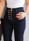 Lacivert Gold Düğme Detay Lycralı Straight Jean