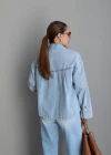 Buz Mavi Oversize Jean Gömlek