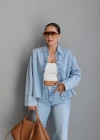 Buz Mavi Oversize Jean Gömlek