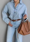 Buz Mavi Oversize Jean Gömlek
