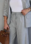 Gri Sırt Detay Blazer Pantolon Takım