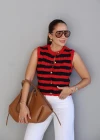 RENKLİ Gold Düğme Detay Çizgili Yelek