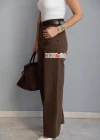 Kahverengi Yazı Detaylı Straight Jean
