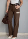 Kahverengi Yazı Detaylı Straight Jean