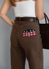 Kahverengi Yazı Detaylı Straight Jean