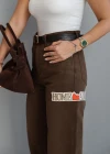 Kahverengi Yazı Detaylı Straight Jean