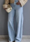 Buz Mavi Dikiş Detay Wide Leg Jean