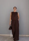 Kahverengi Bluz Palazzo Takım