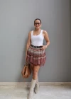 RENKLİ Etnik Desen Kemerli Etek