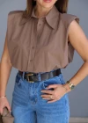 Mocha Vatkalı Kolsuz Gömlek