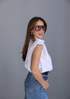 Beyaz Vatkalı Kolsuz Gömlek