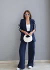 Lacivert Şerit Detay Blazer Pantolon Takım