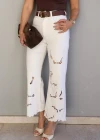 Ekru Nakışlı Pantolon
