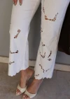 Ekru Nakışlı Pantolon