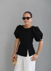 Siyah Balon Kol Yırtmaçlı Bluz