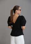 Siyah Balon Kol Yırtmaçlı Bluz