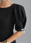 Siyah Balon Kol Yırtmaçlı Bluz