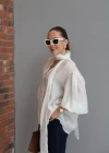 Ekru Bağlama Detay Transparan Gömlek