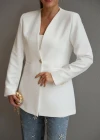 Beyaz Gold Düğme Detay Blazer