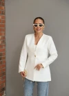 Beyaz Gold Düğme Detay Blazer