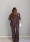 Acı Kahverengi Şerit Detay Blazer Pantolon Takım