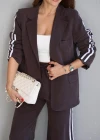 Acı Kahverengi Şerit Detay Blazer Pantolon Takım