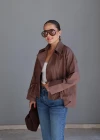 Kahverengi Büzgü Detay Gömlek Ceket