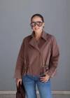 Kahverengi Büzgü Detay Gömlek Ceket