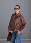 Kahverengi Büzgü Detay Gömlek Ceket