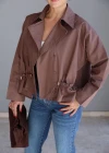 Kahverengi Büzgü Detay Gömlek Ceket