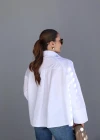 Beyaz Büzgü Detay Gömlek Ceket