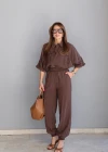 Kahverengi Belden Büzgülü Oversize Takım