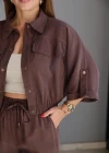 Kahverengi Belden Büzgülü Oversize Takım