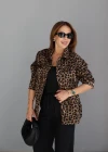 Kahverengi Leopar Desen Gömlek Ceket