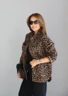 Kahverengi Leopar Desen Gömlek Ceket