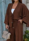 Kahverengi Kimono Pantolon Takım