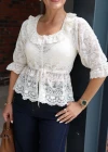 Ekru Dantel Bağlamalı Bluz