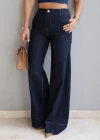 Lacivert Dikiş Detay Wide Leg Jean