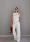 Beyaz Bluz Pantolon Jean Takım