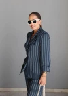 Lacivert Çizgili Blazer Pantolon Takım