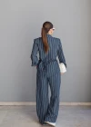 Lacivert Çizgili Blazer Pantolon Takım