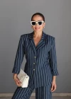 Lacivert Çizgili Blazer Pantolon Takım