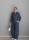 Lacivert Çizgili Blazer Pantolon Takım