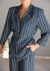 Lacivert Çizgili Blazer Pantolon Takım
