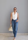MAVİ Taşlamalı Mom Jean