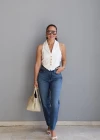 MAVİ Taşlamalı Mom Jean