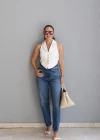 MAVİ Taşlamalı Mom Jean