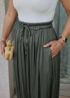 HAKİ Beli Lastikli Şalvar Pantolon